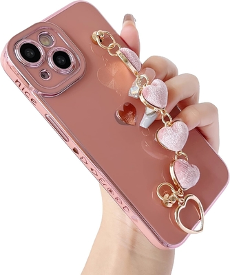 아이폰 12 프로 맥스 케이스,Cute Plating Love Heart Wrist Strap Chain Bracelet 부드러운 호환