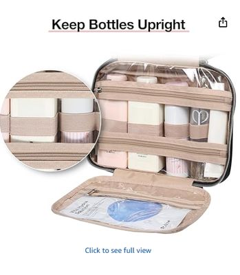 BAGSMART Toiletry Bag Hanging Travel Makeup Organizer with TSA Approved Transparent Cosmetic Bag Makeup Bag for Full Sized Toiletries, Medium-Black