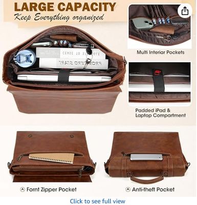 RAINSMORE 남성 메신저 백 17인치 방수 빈티지 가죽 노트북 서류 가방 대형 노트북 가방 서첼 백 컴퓨터 숄더 백 사무실 비즈니스 여행 대학용