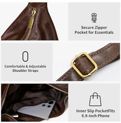 여성용 방랑자 가방, 초 부드러운 접이성 비건 가죽 어깨 핸드백, 세련된 슬러치 토트 가방