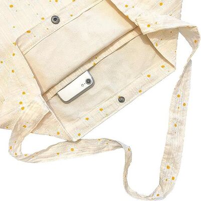 Women’s Floral Embroidered Tote Bag with Pocket flowers embroidery crossbody shoulder bag beach cute handbag canvas