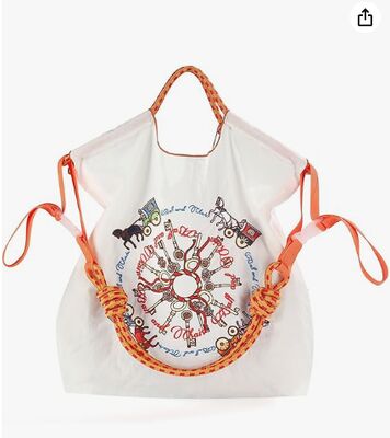 Ball&Chain carriage pattern embroidered nylon handbag for women, travel shoulder bag with top handle, suitable for work and travel