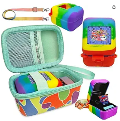 Silicone Cover and Hard Case Interactive Digital Pet | Bitzee 오리지널 가상 전자 애완동물 보호 케이스 란야드 포함 (틸)