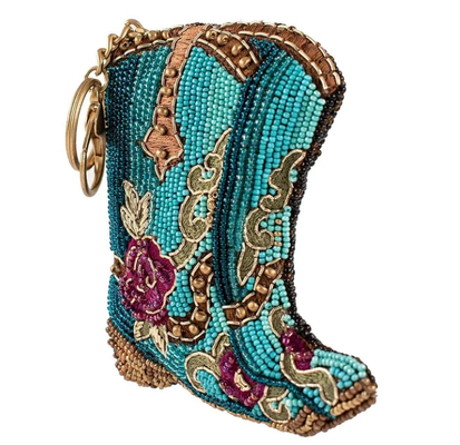 Kickin' Around Coin PurseSoft pink beaded coin bag with glittering gold crown zipper closure easy open trigger hook key ring and credit card fitting compact design